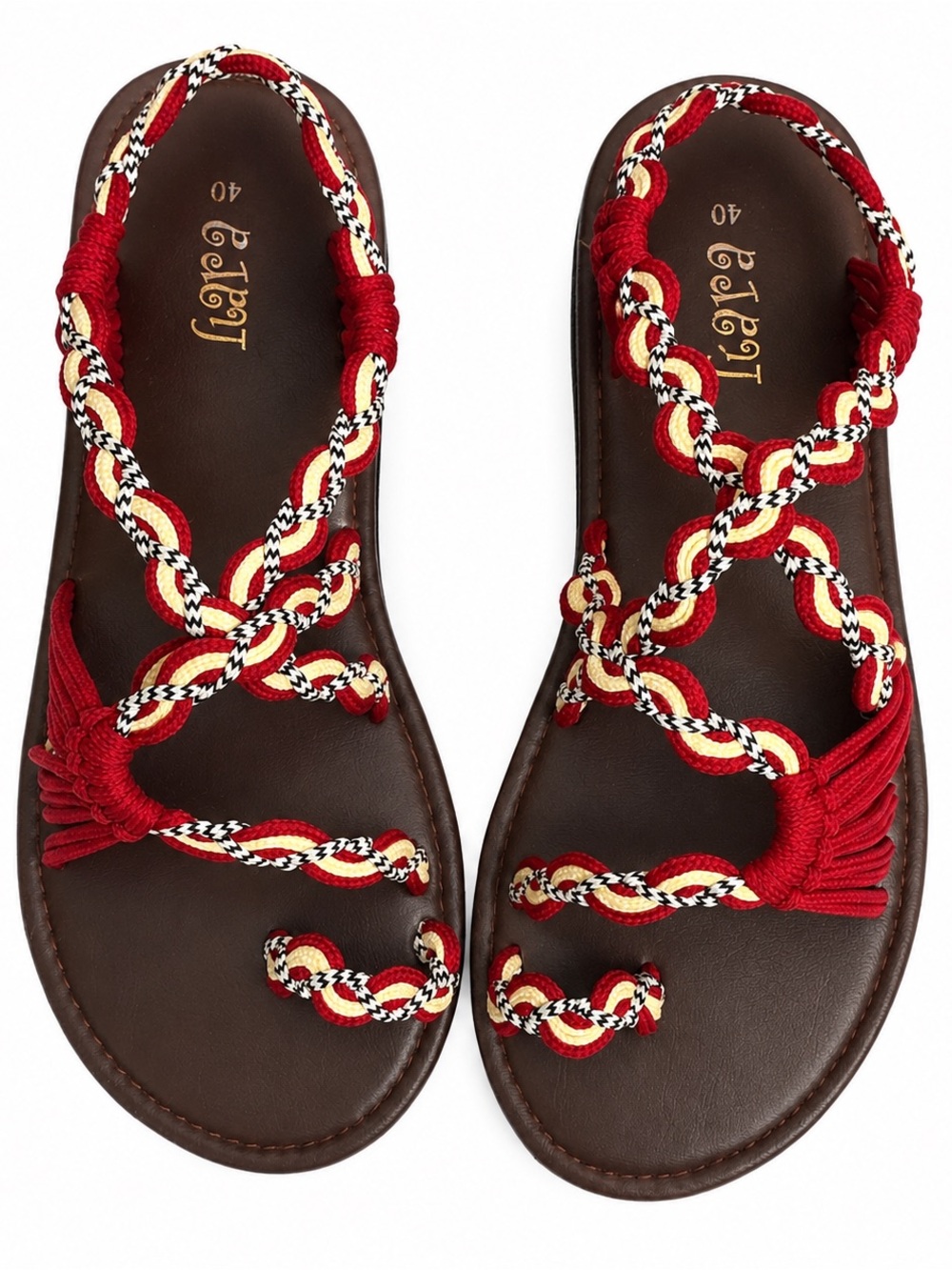 Kiara Braided Rope Sandals in Burgundy and Black